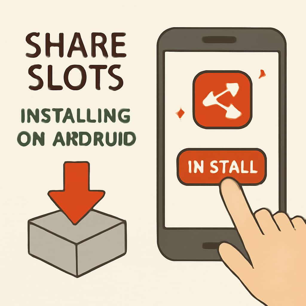 Illustration detailing the installation steps for Share Slots on Android.