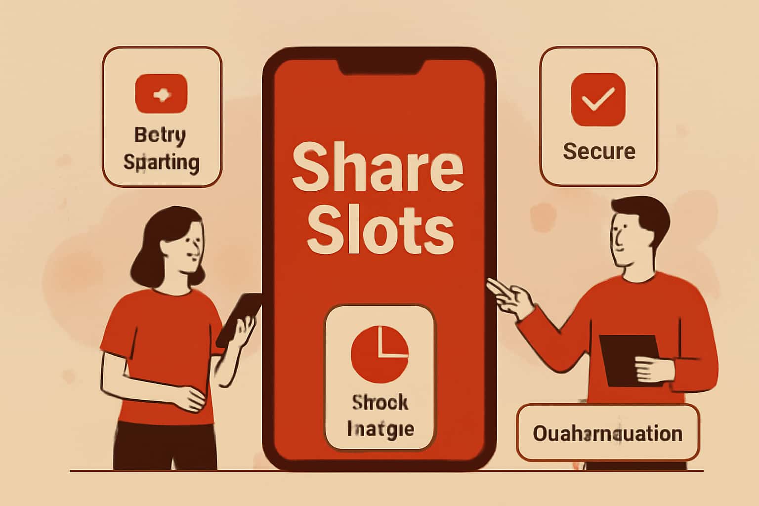 An informational scene highlighting the Share Slots app features.